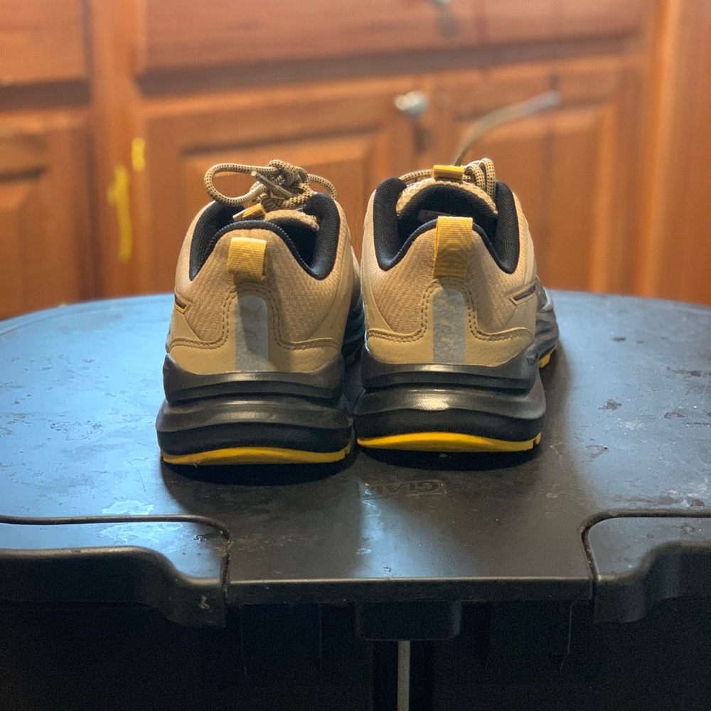 Tan and Black Low-Top Athletic Shoes with Supportive Soles